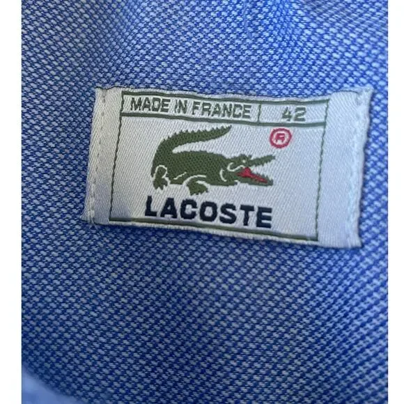Lacoste Vintage 80s90s Men's Oxford Shirt Button Down LS Blue France Size 42 - Picture 3 of 11